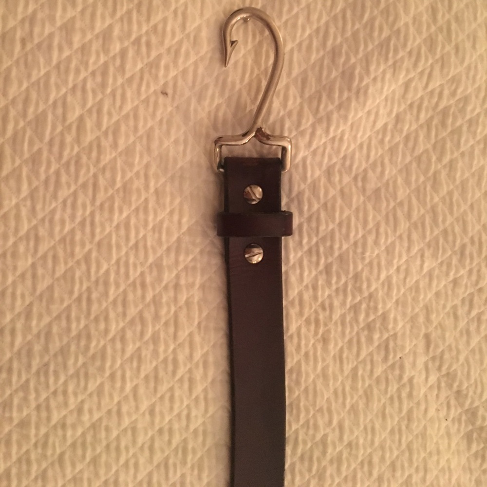 Sz 38 Handmade leather belt w/ Fishing Hook Buckle